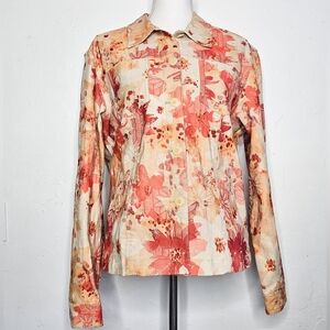 Coldwater Creek Button Down Shacket w/ Orange and yellow Flowers Size Large